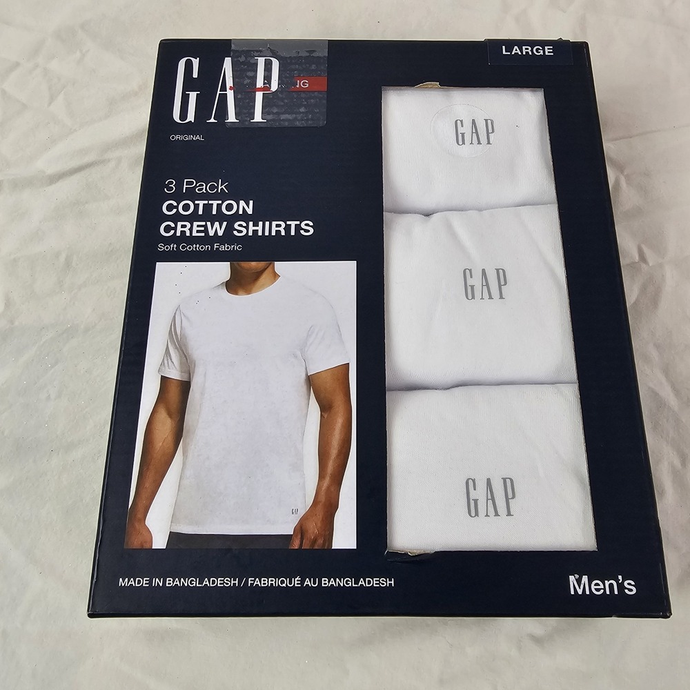 GAP Shirt Mens L White Cotton Crew Shirt 3 Pack Classic Crewneck‎ $45 MSRP NEW